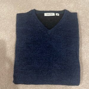 Calvin Klein Men’s Extra Fine Merino Wool Blue Black V-Neck Sweater Size L
